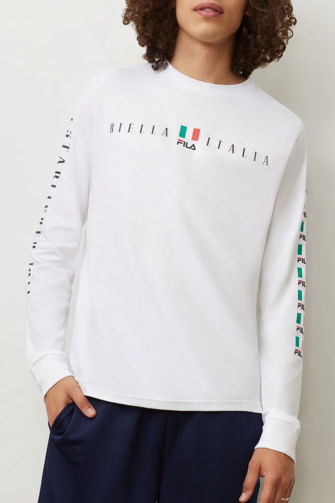 Fila T-Shirt Mens White - Petrelli Long Sleeve - Philippines 3598264-ZP